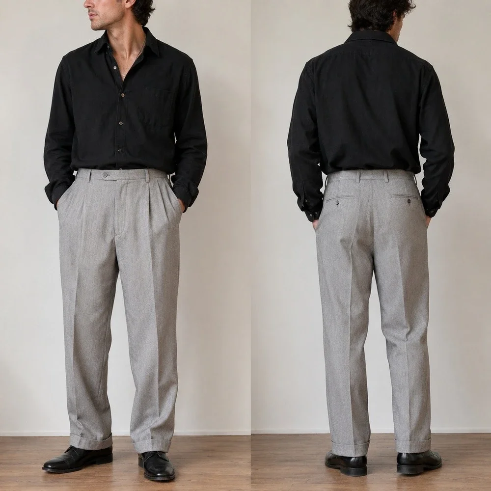 Austin Reed Super 100's Wool Dress Pants Men's 36x30 Gray Pleated Trousers